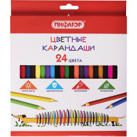 Цветные карандаши ПИФАГОР Веселая такса, 24 цвета, классические, заточенные 181808