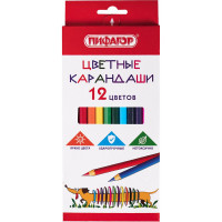 Цветные карандаши ПИФАГОР Веселая такса, 12 цветов, классические, заточенные 181806