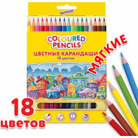 Цветные карандаши ЮНЛАНДИЯ Домики, 18 цветов, классические, грифель мягкий 3 мм 181837