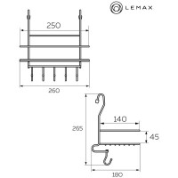 Полка на рейлинг большая с крючками lemax, хром MX-403