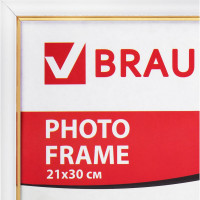 Рамка BRAUBERG HIT2, 21х30 см, пластик, багет 12 мм, белая с золотом, стекло, 390949