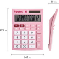 Настольный калькулятор BRAUBERG ULTRA PASTEL-12-PK 192x143 мм, 12 разрядов, розовый, 250503