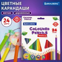 Цветные карандаши BRAUBERG PREMIUM, 24 цвета, трехгранные, грифель мягкий 3,3 мм 181653