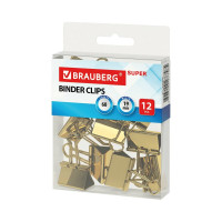 Зажимы для бумаг 10 шт в упаковке BRAUBERG EXTRA КОМПЛЕКТ 12 шт 19 мм на 60 л золотистые европодвес  229586