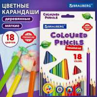 Цветные карандаши BRAUBERG PREMIUM 18 цветов, трехгранные, грифель мягкий 3,3 мм 181652