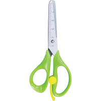 Ножницы 24 шт в упаковке Пифагор 130мм с усилителем линейкой зеленые в упаковке европодвесом  236857