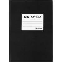 Книга учета BRAUBERG 96 л, клетка, твердая, бумвинил, офсет, наклейка, А4, 200x290 мм, черная 130278