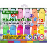 Набор текстовыделителей BRAUBERG Kids Cute Cats мини 12 цветов, линия 1-5 мм 152437