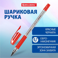 Ручка шариковая Bp-gt BRAUBERG, Красная, корпус прозрачный, евронаконечник 0,7 мм, линия письма 0,35 мм 12 шт 144007