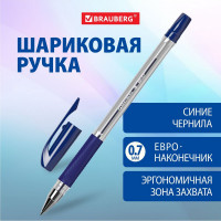 Ручка шариковая Bp-gt BRAUBERG, Синяя, корпус прозрачный, евронаконечник 0,7 мм, линия письма 0,35 мм 12 шт 144004