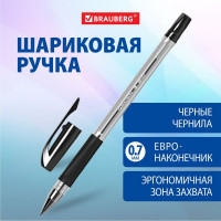 Ручка шариковая Bp-gt BRAUBERG, Черная, корпус прозрачный, евронаконечник 0,7 мм, линия письма 0,35 мм 12 шт 144006