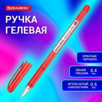 Ручка гелевая Profi-Gel Pro BRAUBERG, Красная, линия письма 0,4 мм, игольчатый наконечник 0,5 мм, печать на корпусе 12 шт 144126