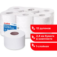 Туалетная бумага ЛАЙМА WHITE Система T2, 1-слойная, 12 рулонов по 200 метров, цвет белый 111335