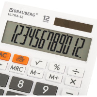 Настольный калькулятор BRAUBERG ULTRA-12-WT 192x143 мм, 12 разрядов, двойное питание, белый 250496