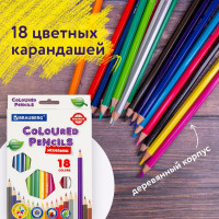 Цветные карандаши BRAUBERG PREMIUM 18 цветов, шестигранные, грифель мягкий 3,3 мм 181657