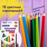 Цветные карандаши BRAUBERG PREMIUM 18 цветов, трехгранные, грифель мягкий 3,3 мм 181652