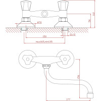 Смеситель для кухни ARCO DA VELLA пристенный маховик металл А4606 04383