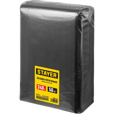 STAYER Heavy Duty Строительные особопрочные мусорные мешки 240 л, 50 шт 39154-240