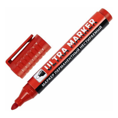 BRAUBERG Маркер перманентный ULTRA MARKER, КРАСНЫЙ, 3,5 мм, с клипом, , 152205