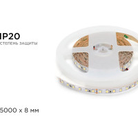 Светодиодная лента Apeyron 24В, 10Вт/м, smd3528, 120д/м, IP20, 900Лм/м, подложка, 8мм, 5м, теплый белый 00-330