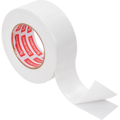 Двухсторонняя клейкая лента BRAUBERG 50 мм х 8 м, на вспененной основе, 1 мм, прочная 600485