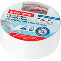 Двухсторонняя клейкая лента BRAUBERG 38 мм х 8 м, тонкая основа полипропилен, 90 микрон 600483