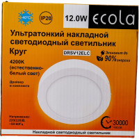 Накладной круглый даунлайт с драйвером Ecola LED downlight 12W 220V 4200K 160x32 DRSV12ELC