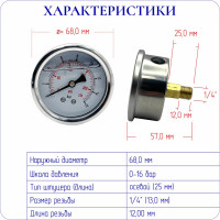 Манометр G 1/4 (0-16 бар) глицериновый ЭнергоРесурс 9918003