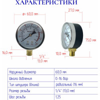 Манометр G-1/4, 0-1,6 мра, резьба снизу ЭнергоРесурс 9918001