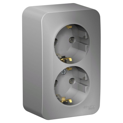 2-ая наружная розетка Systeme Electric Blanca Алюминий, с заземлением, без шторок, 16А, 250В SE BLNRA010213