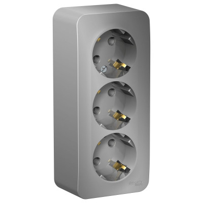 3-ая наружная розетка Systeme Electric Blanca Алюминий, с заземлением, без шторок, 16А, 250В SE BLNRA010313