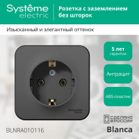 Наружная розетка Systeme Electric Blanca Антрацит, с заземлением, без шторок, 16А, 250В SE BLNRA010116