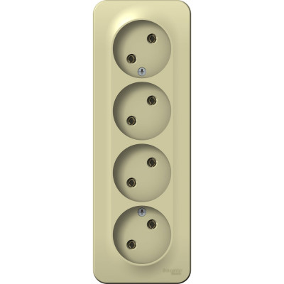 4-ая наружная розетка Systeme Electric Blanca Бежевый, без заземления, без шторок, изолированная пластина SE BLNRA000417