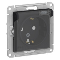 Розетка Systeme Electric AtlasDesign Aqua Карбон, с заземлением, со шторками, с прозрачной крышкой, 16А, IP44 ATN441046
