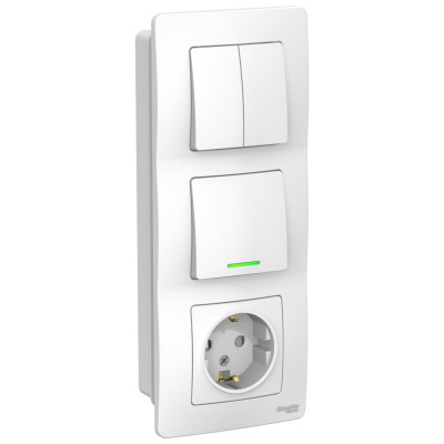 Внутренний блок Systeme Electric Blanca розетка с заземлением 16А, 250В+1-клавишный выключатель+2-клавишный выключатель SE BLNBS101211