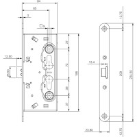 Корпус огнестойкого замка Doorlock DL 1901/65 мм, PZ ZN front 24x235, DIN, антипаника, симметричный 75400