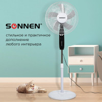 Напольный вентилятор SONNEN 3 режима, пульт ДУ, TF-45W-40-520, d=40 см, 45 Вт, белый, 454788