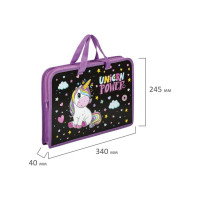 Папка на молнии с ручками ЮНЛАНДИЯ Magic unicorn А4, 1 отделение, пластик, ширина 40 мм 270944