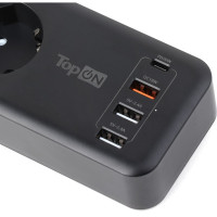 Сетевой фильтр TopOn TOP-PWS4 4 розетки, 3 USB, Type-C, PD 20W QC3.0, 4000W, 3м Черный TOP-PWS4B-3