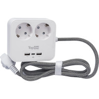 Сетевой фильтр TopOn на 2 розетки с 2 USB-A и USB-C, 4000W, 1.5 м Белый TOP-PWS2