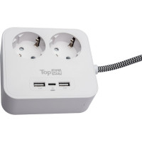Сетевой фильтр TopOn на 2 розетки с 2 USB-A и USB-C, 4000W, 1.5 м Белый TOP-PWS2