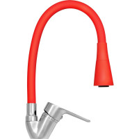 Смеситель для мойки Juguni одноручный, с гибким изливом, 2 режима (красный), гайка 0402.149