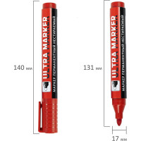 Перманентный маркер BRAUBERG ULTRA MARKER красный, 3.5 мм, с клипом 152205