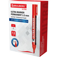 Перманентный маркер BRAUBERG ULTRA MARKER красный, 3.5 мм, с клипом 152205