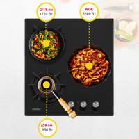 Газовая варочная поверхность SImfer газ-контроль, WOK конфорка, черное стекло H45N35B571