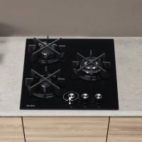 Газовая варочная поверхность SImfer газ-контроль, WOK конфорка, черное стекло H45N35B571