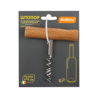 Штопор Mallony ELICA 9х9 см, из нержавеющей стали, с деревянной ручкой 985955