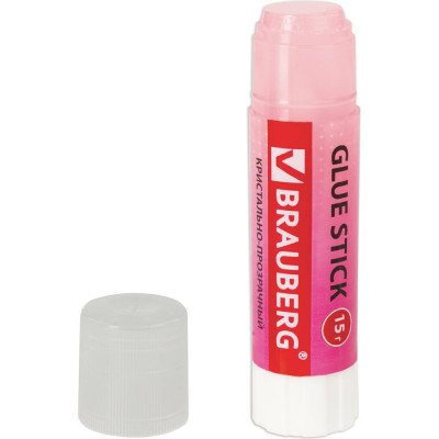 BRAUBERG Клей-карандаш COLOR Crystal 15 г прозрачный ассорти 227969
