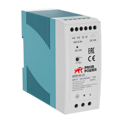Prompower Источник питания mdr-60-24, на выходе 24 в dc, 2.5 а, 60 вт. входное 85-264 в ac (120-370 в dc) MDR6024