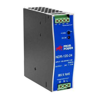 Prompower Источник питания ndr-120-24, на выходе 24 в dc, 5 а, 120 вт. входное 85-264 в ac (120-370 в dc) NDR12024